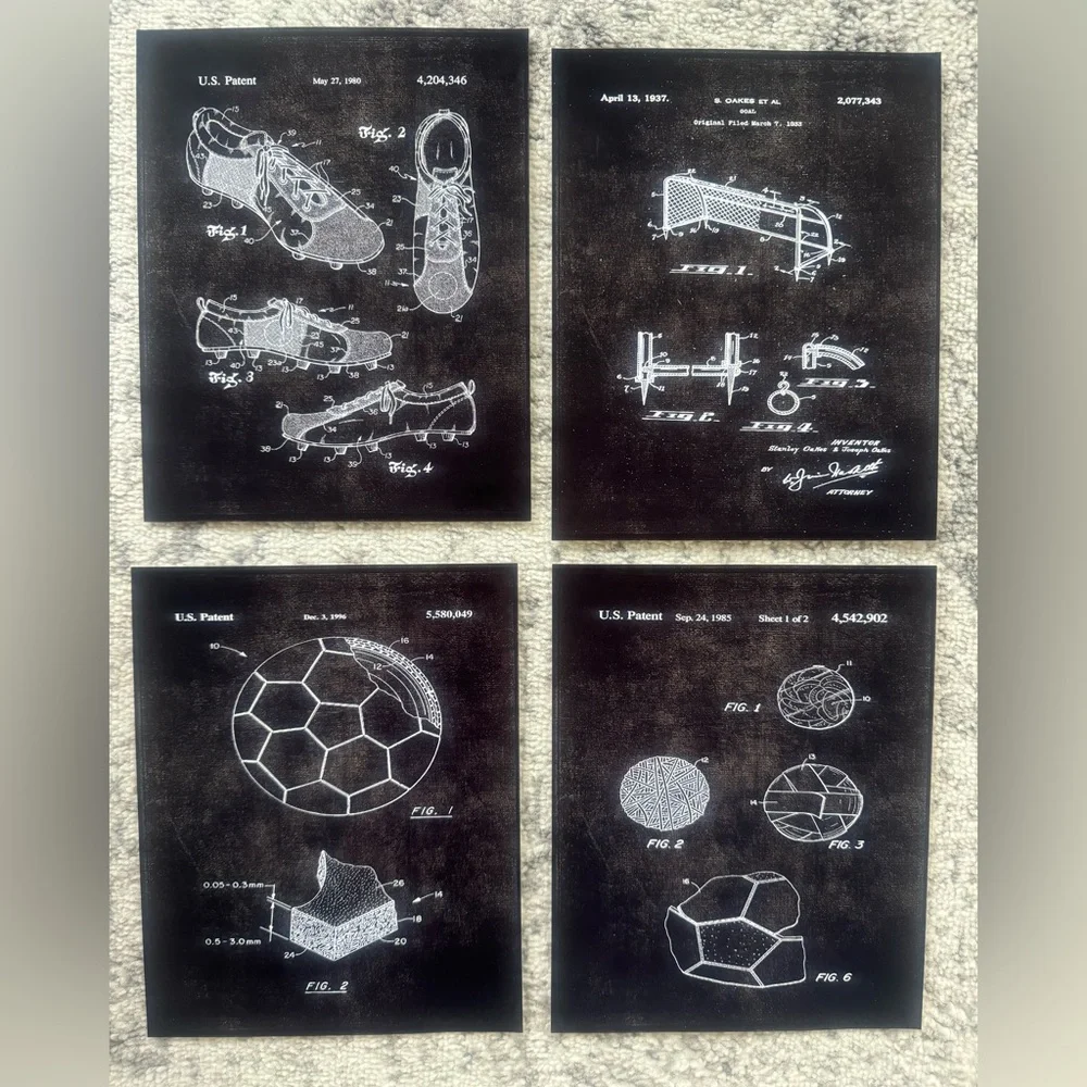 Soccer wall art set of 4 8x10 soccer schematics